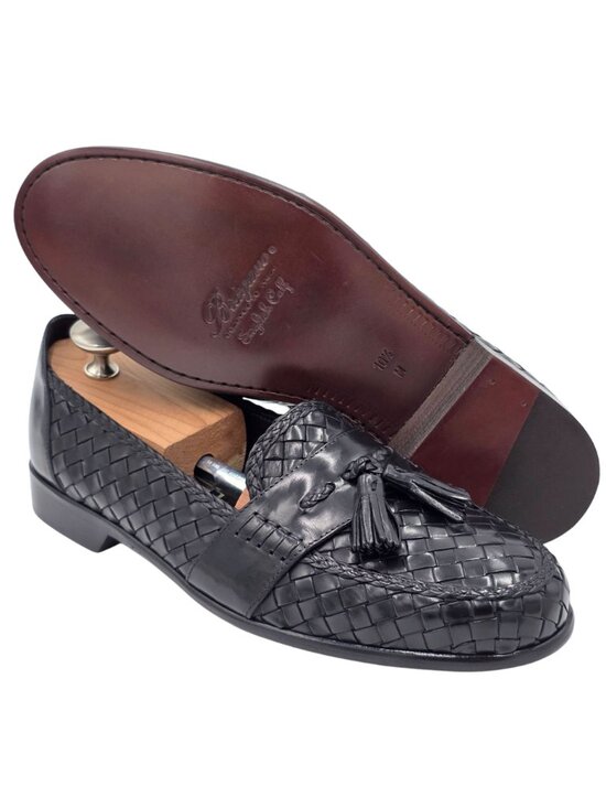 NEW Vintage Bragano Italy Black Woven Leather Tassel Loafer Men 10.5M Dress Shoe main image 2